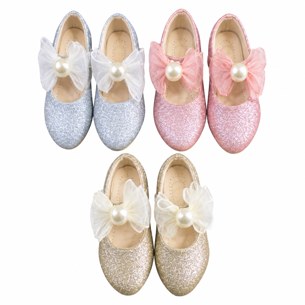 [DLM-2842] Zapato de charol para niña con moño ancho y correa de cuentas