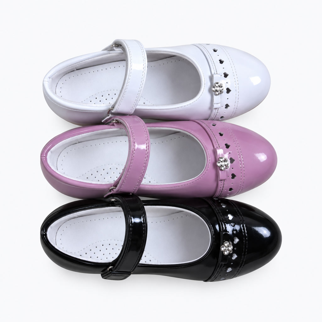 [SL-3-2] Zapato de charol para niña con mariposa en la correa