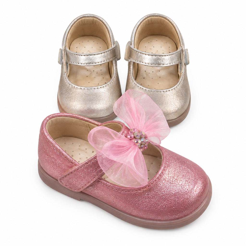 [SL-49] Zapato de charol para niña con luces y moño grande
