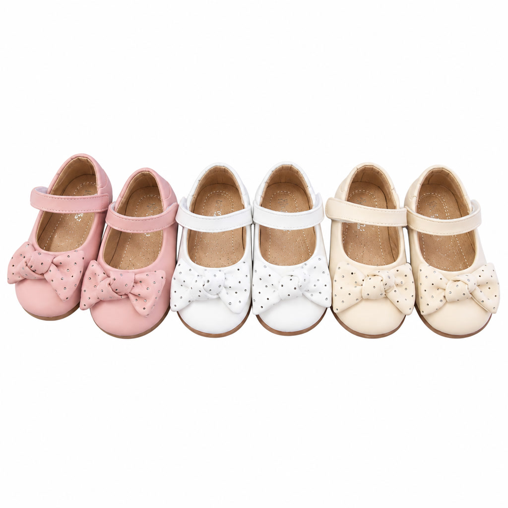 [DLM-406] Zapato de charol para niña con flor sobre puntera