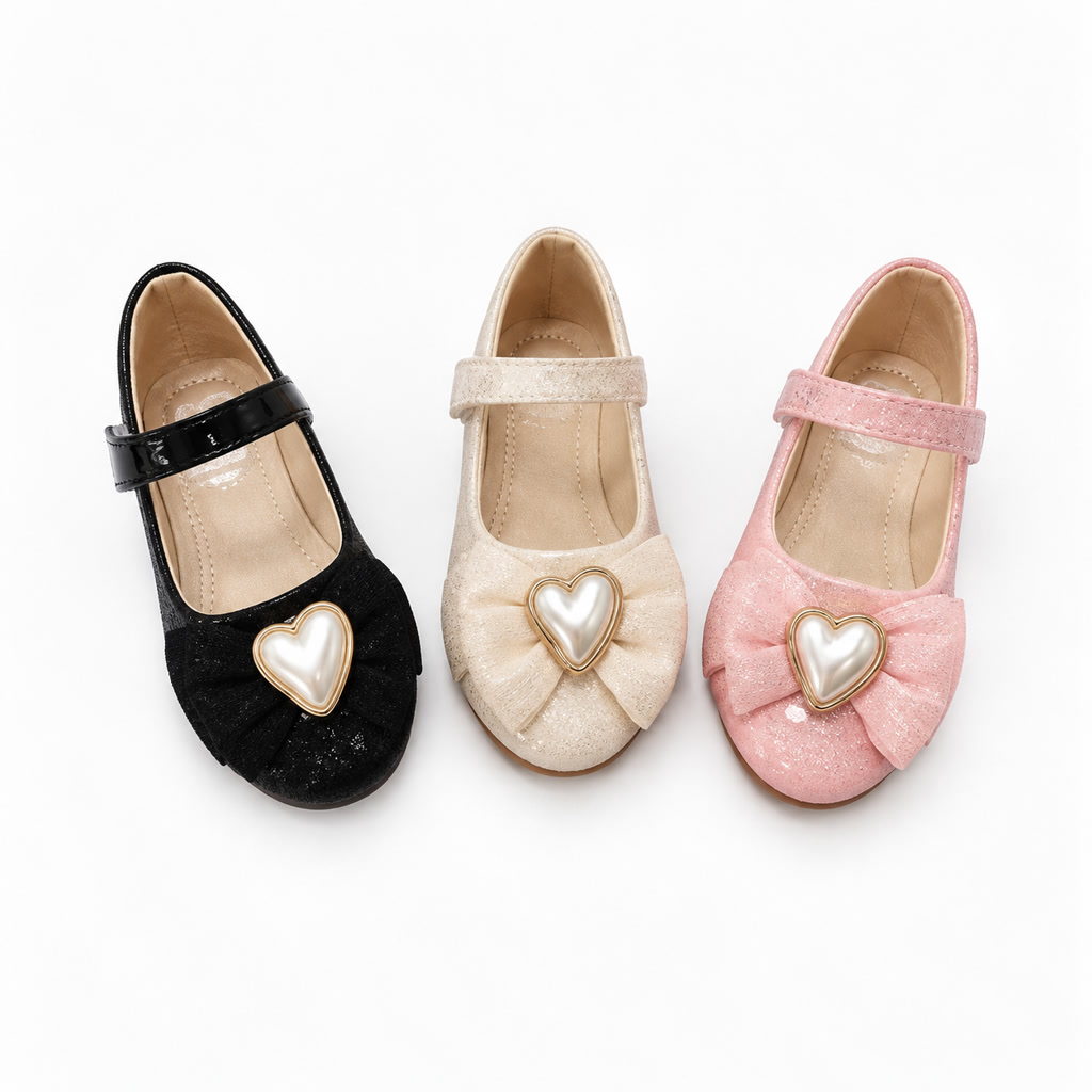 [DLM-1741] Zapato de charol para niña con flores de tul sobre el empeine