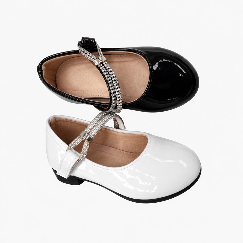 [SL-33-2] Zapato de charol para niña con correa diagonal brillante