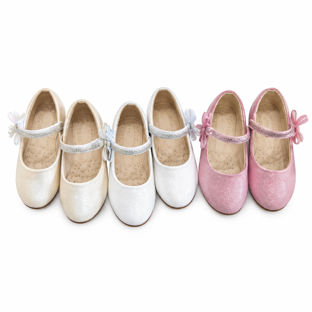 Zapato de charol para niña con correa de cuentas y punta lisa