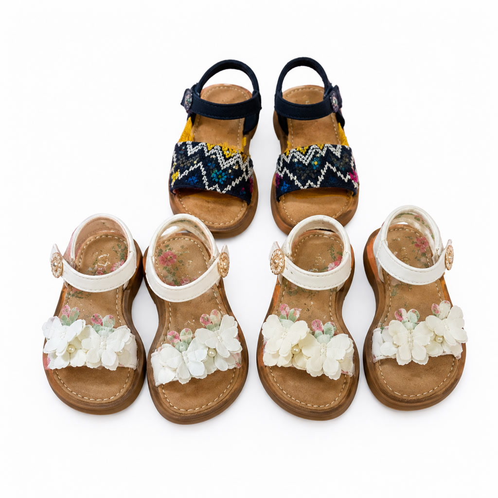 Sandalia de verano para niña con flor grande