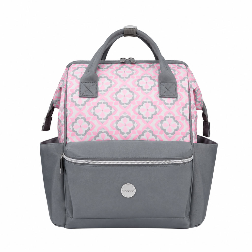 [BP029] Pañalera tipo mochila con diseño geométrico rosado