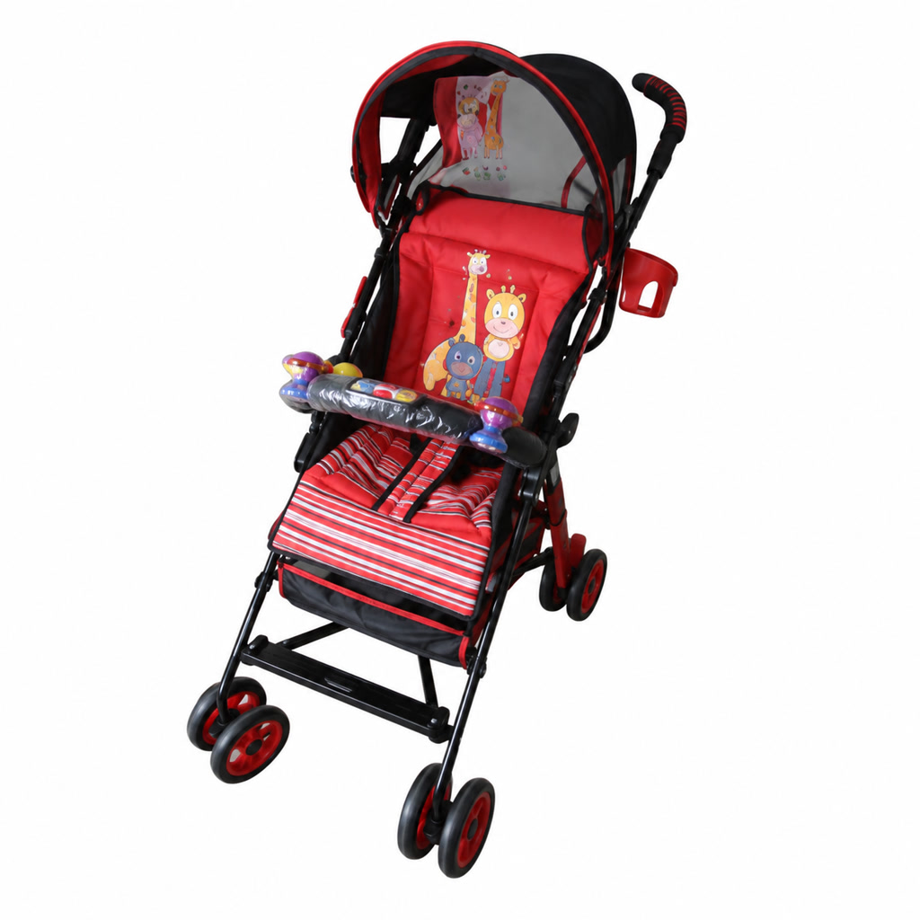 [WB-2013] Carruaje para bebé de cuatro llantas rojo con animalitos