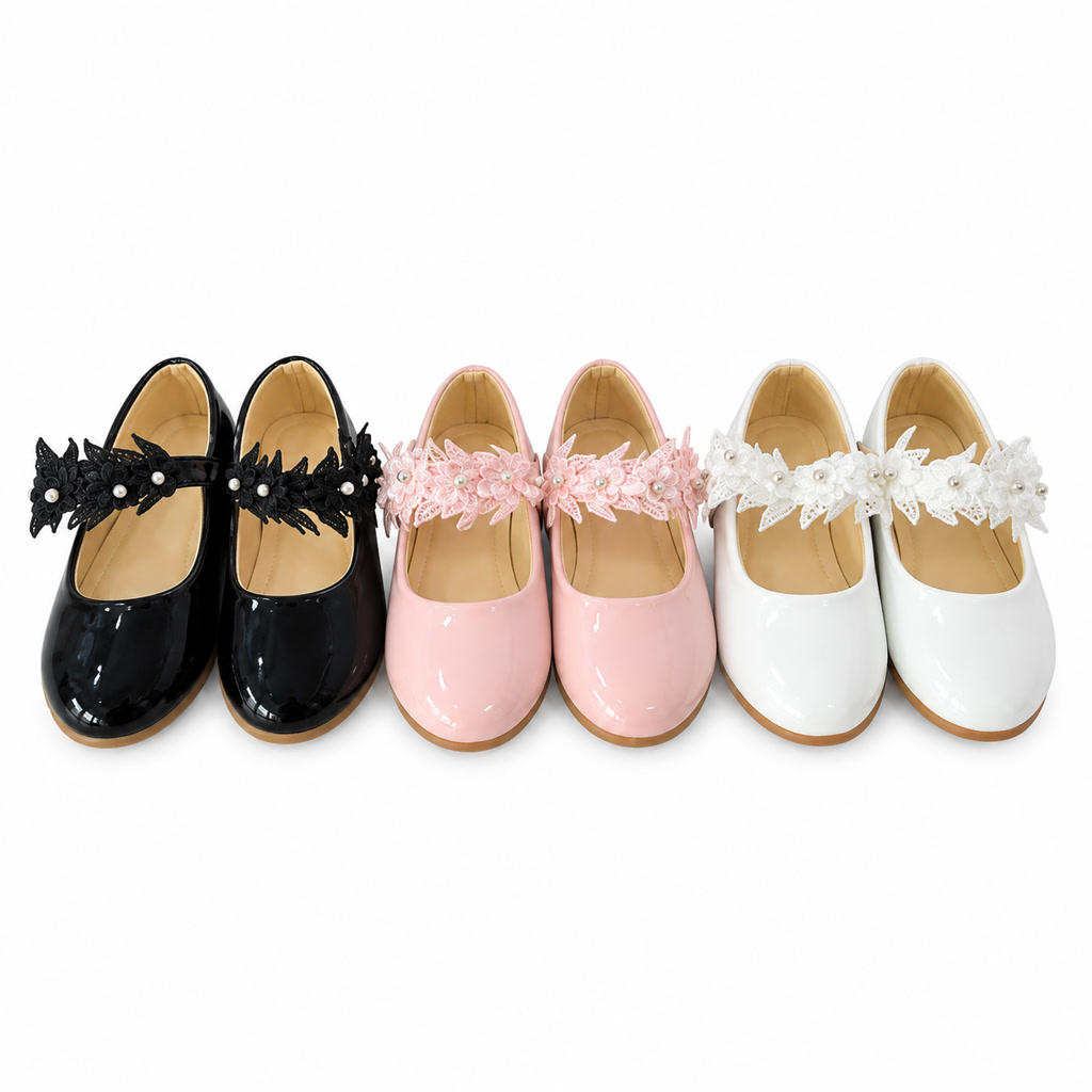 [DLM23-111-8] Zapato de charol Oxford para niña con flores sobre la punta (26-30)