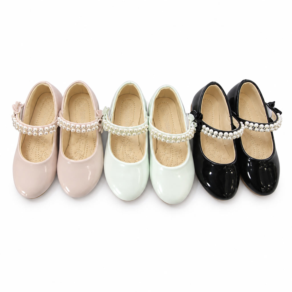 [DLM23-1320] Zapato de charol Oxford para niña con pulsera doble de cuentas (26-30)