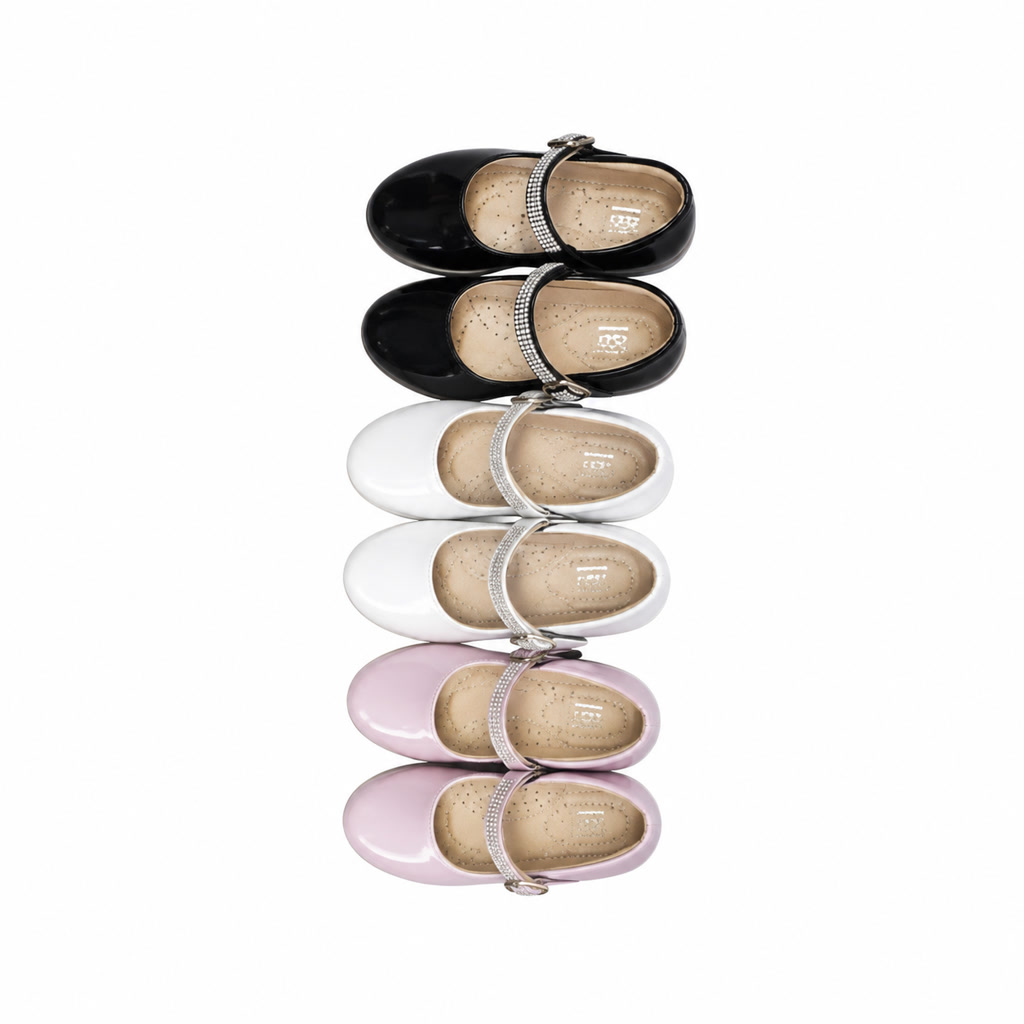 [DLM-3278] Zapato de charol para niña con correa doble y flores pequeñas (26-30)