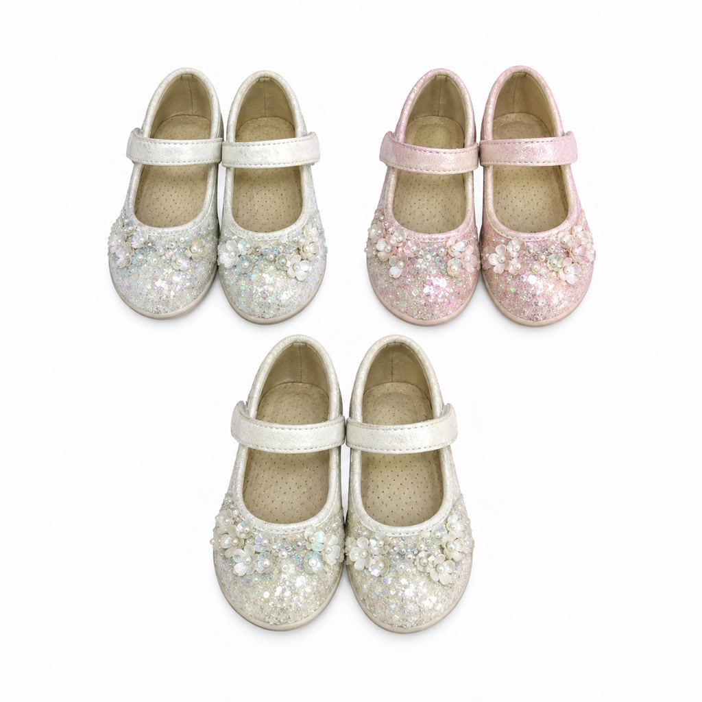 [DLM-3753] Zapato de charol para niña con flores de encaje y correa ancha (26-30)