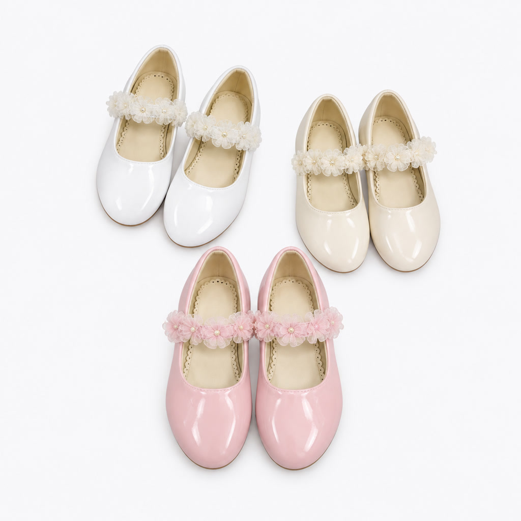 [DLM-3721] Zapato de charol para niña con flores sobre punta brillante (31-35)
