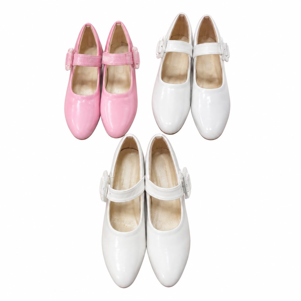 [DLM-3636] Zapato de charol para niña con flor grande y correa lisa (26-30)