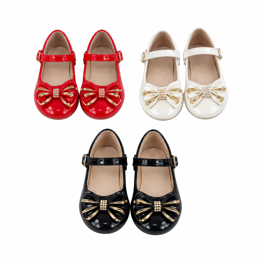 [DLM-3780] Zapato de charol para niña con lazo en contraste y pulsera brillante (26-30)
