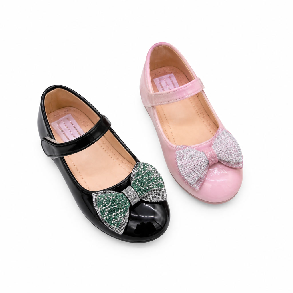 [DLM-2195] Zapato de charol para niña con moño a rayas y correa lisa (26-30)