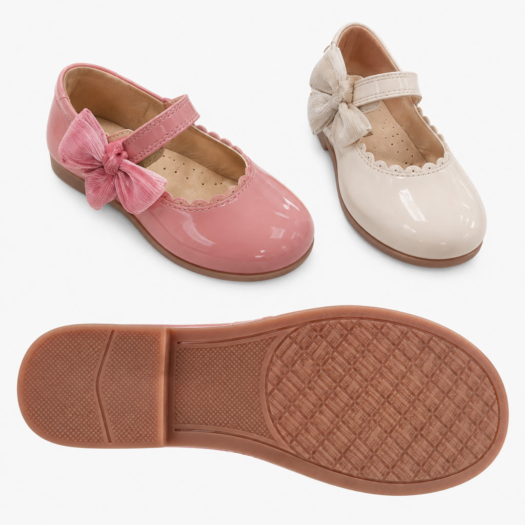 [DLM-3510] Zapato de charol para niña con moño brillante y correa fina (15-19)