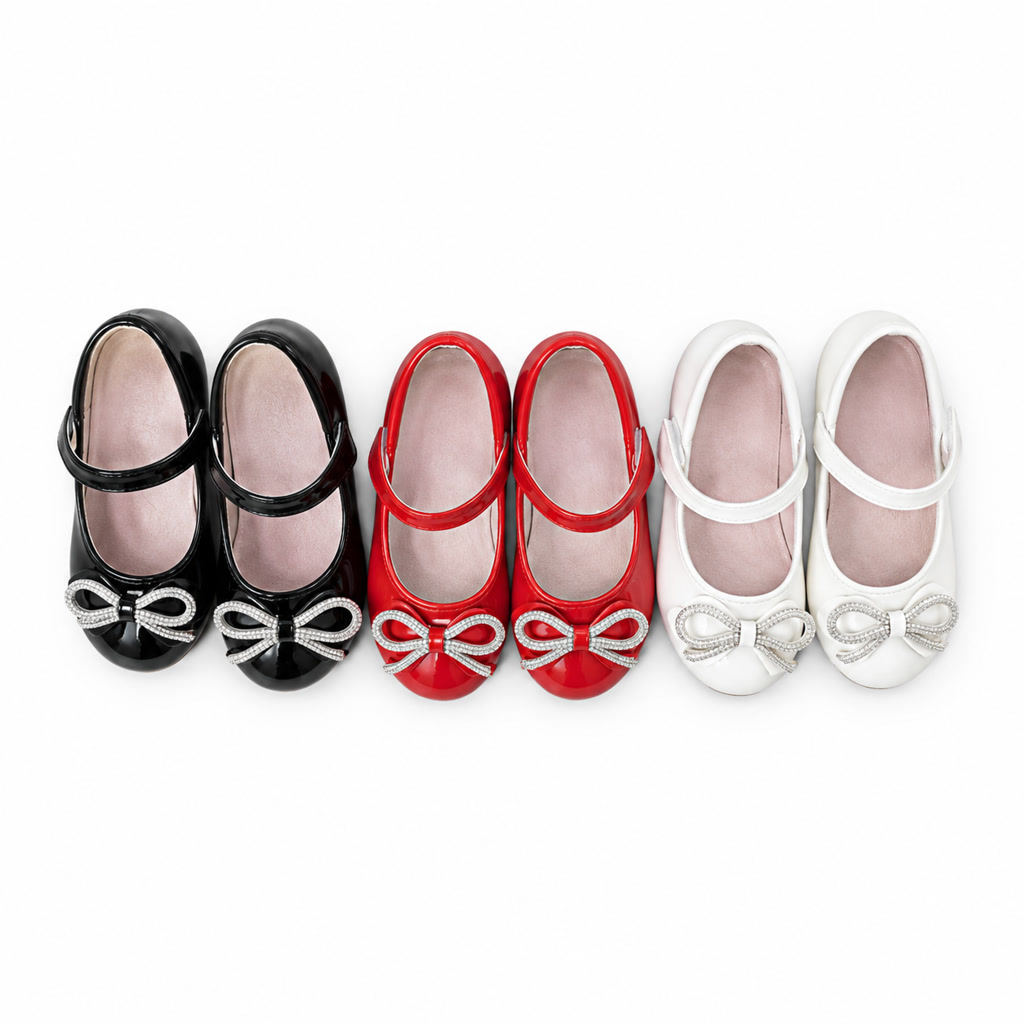 [DLM-3804] Zapato de charol para niña con moño de contorno brillante (26-30)
