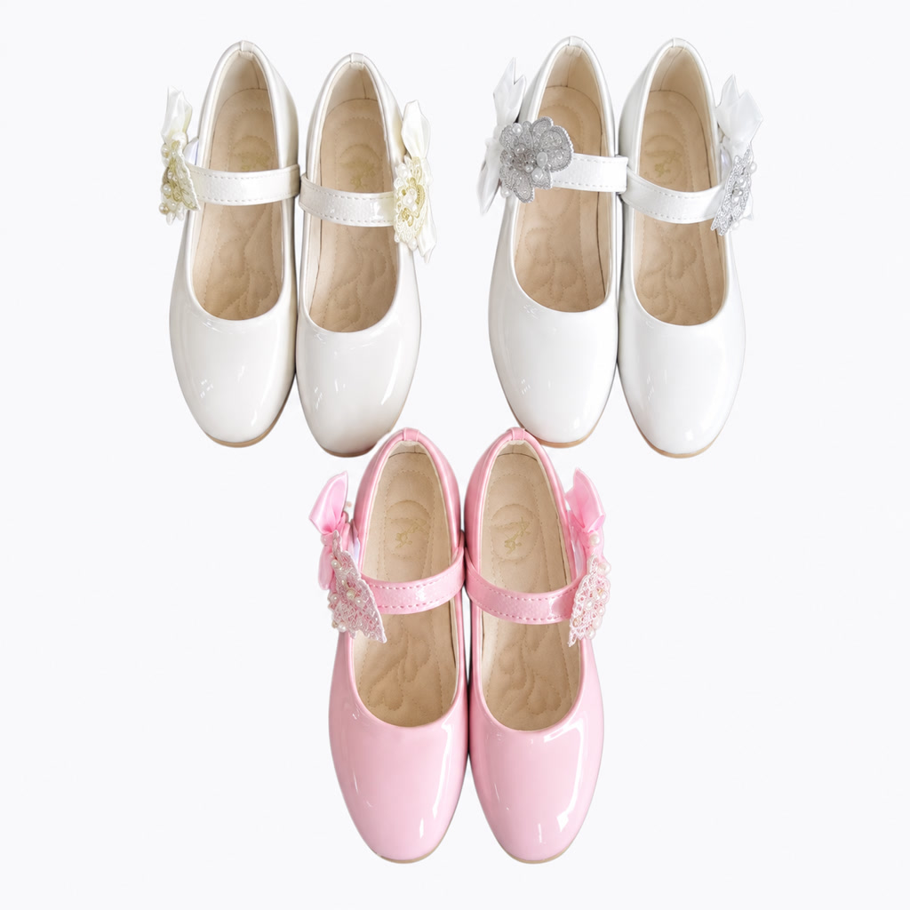 [DLM-2852] Zapato de charol para niña con moño de encaje sobre la punta (26-30)