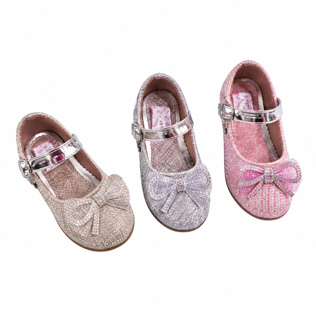 [DLM-1607] Zapato de charol para niña con moño de tiras brillantes (26-30)