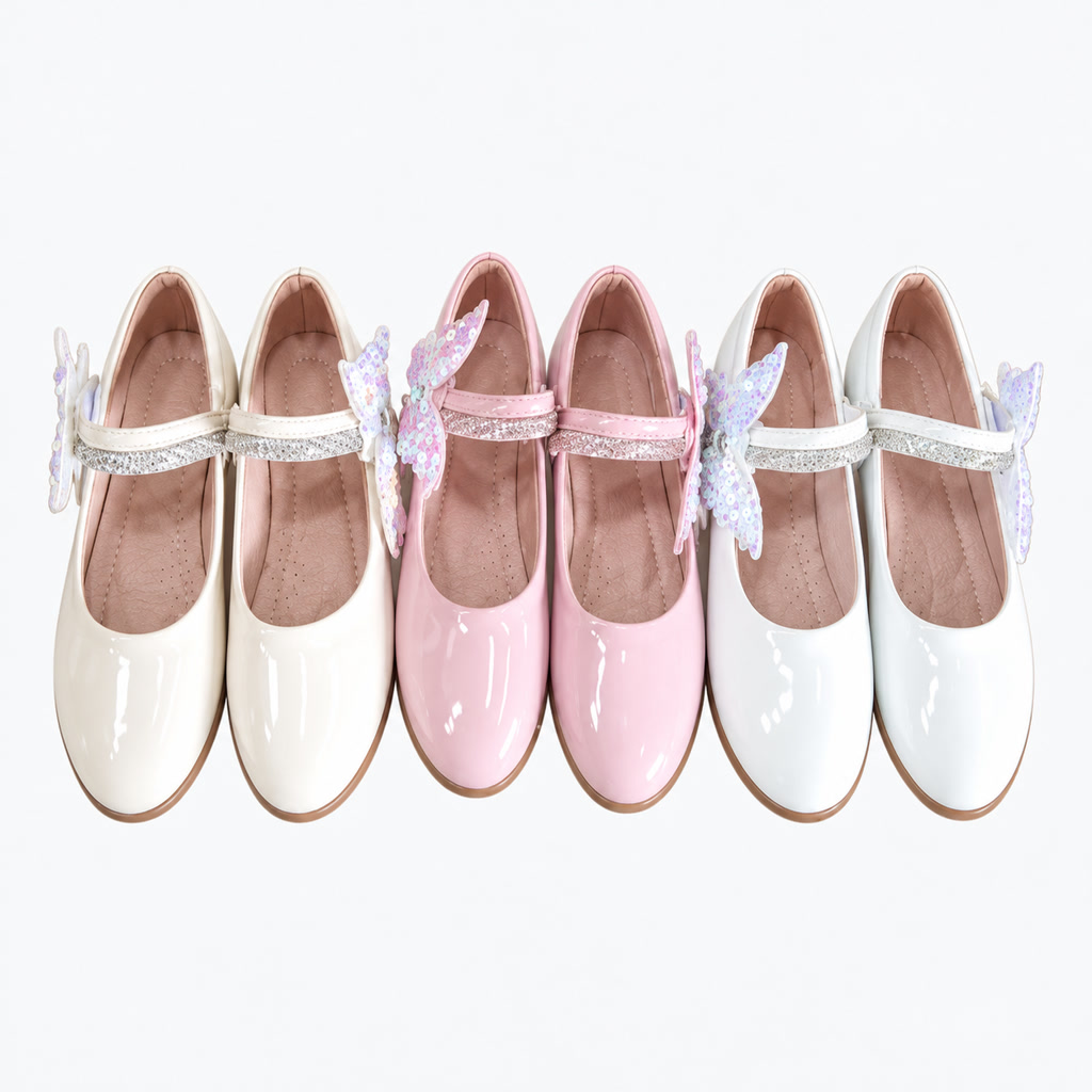 [DLM-2896] Zapato de charol para niña con moño pequeño y correa de cuentas (26-30)