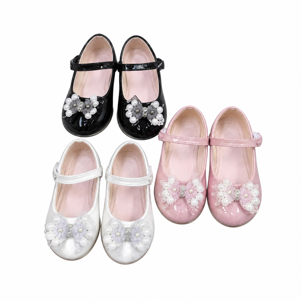 [DLM-3179] Zapato de charol para niña con moño sobre punta brillante y pulsera (26-30)