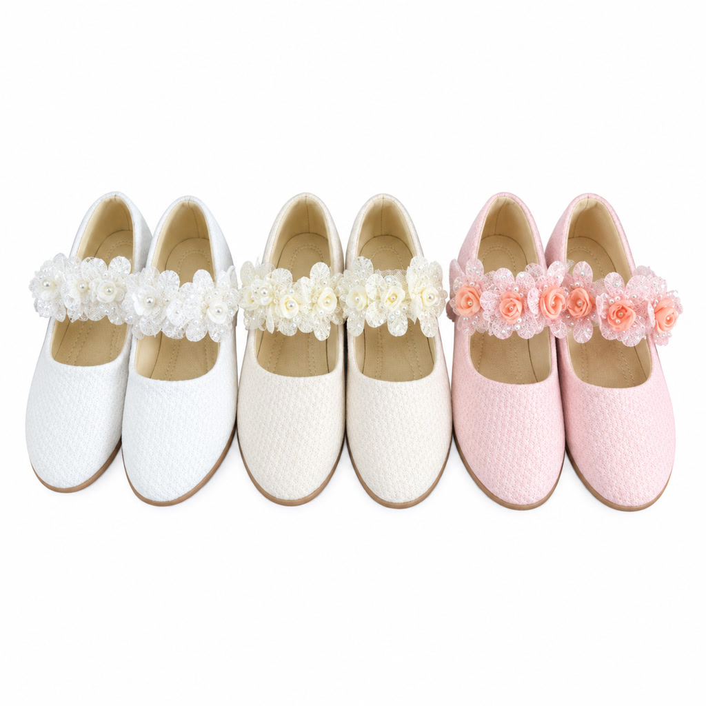 Zapato de charol para niña con moño de tul sobre puntera