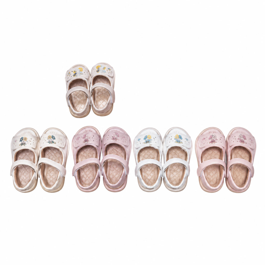 Zapato de charol para niña con moño de tela sobre el empeine